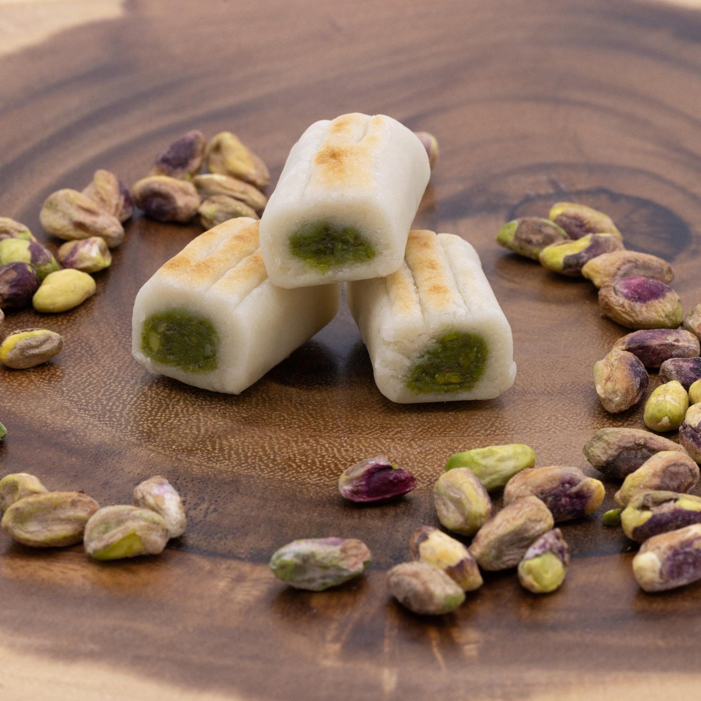 Lozina pistachio marzipan fingers – handcrafted almond sweets filled with crushed pistachios