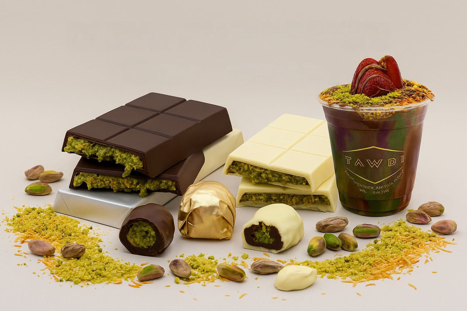 Handcrafted Dubai Chocolate Collection – Bars, Dates & Cups