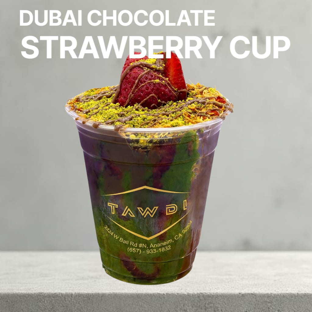 TAWDI Strawberry Cup with Chocolate, Pistachio Paste, and Kunafeh – Pickup Only in Anaheim
