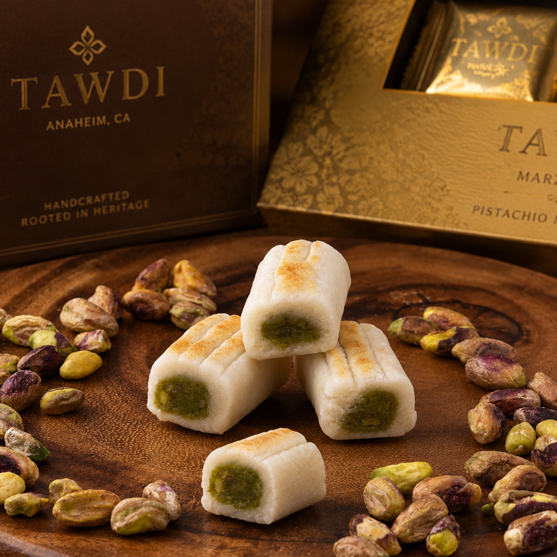 TAWDI Pistachio Marzipan Lozina Fingers, 1 lb – traditional Syrian marzipan confection, Anaheim CA