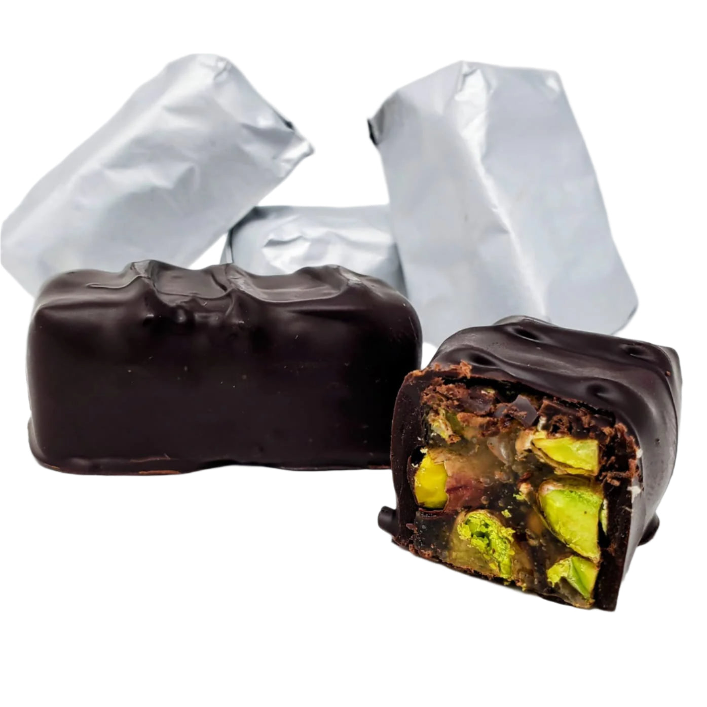 Chocolate-dipped turkish delights with pistachios