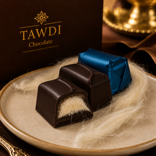 TAWDI Dark Chocolate Angel Hair – Syrian Ghazleh (الغزل), artisan spun sugar chocolate confection, Anaheim CA
