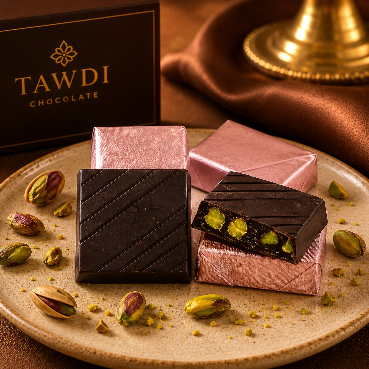 TAWDI Dark Chocolate Pistachio Piece – Stuffed, artisan nut piece, Anaheim CA