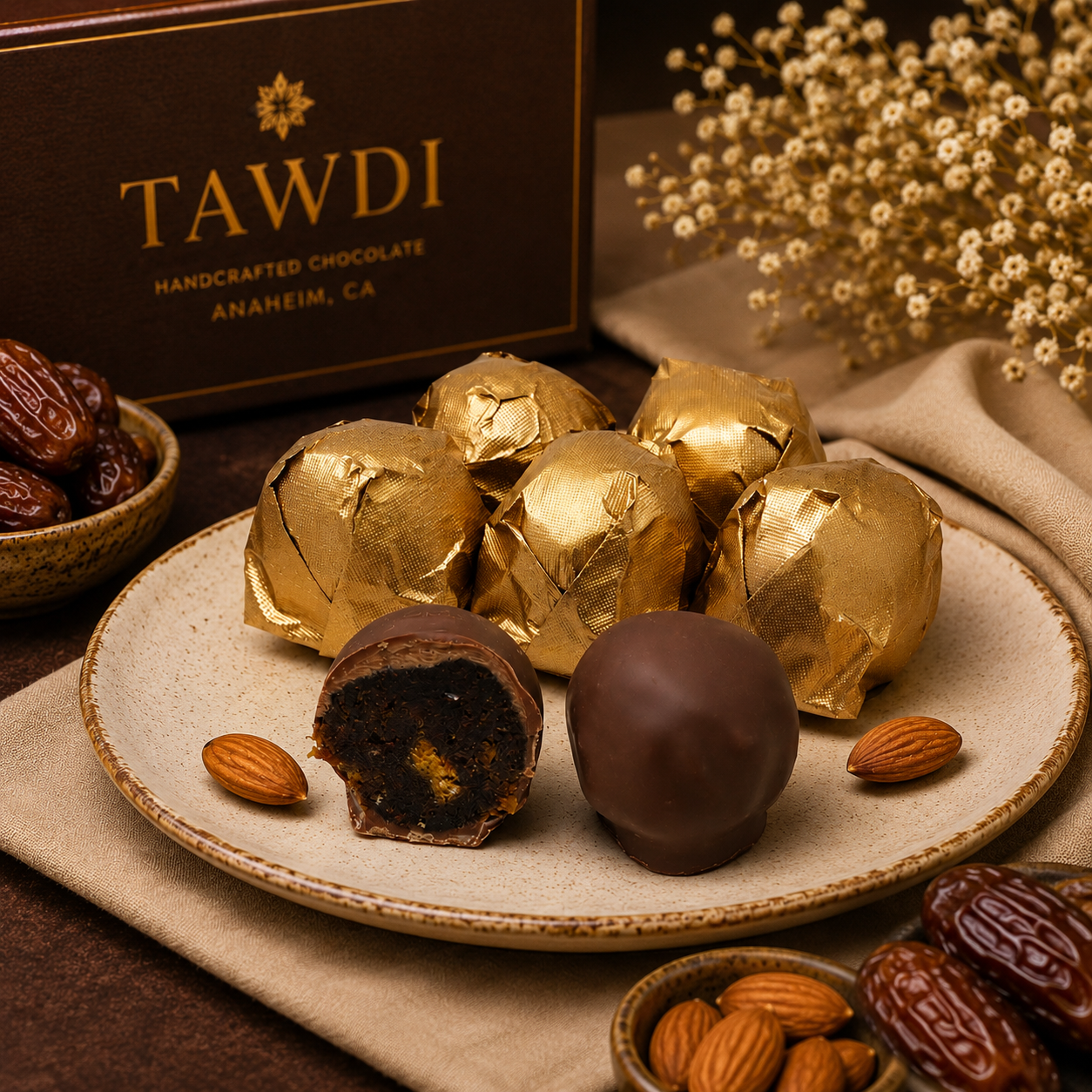 TAWDI Milk Chocolate Medjool Date with Almond, 1 lb – handcrafted chocolate-covered dates, Anaheim CA