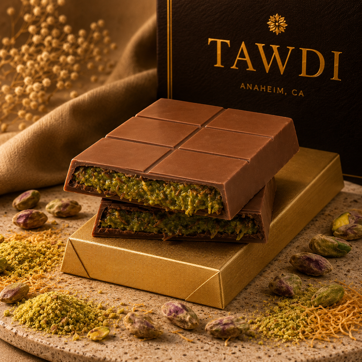 TAWDI World Cup Edition Dubai Chocolate Bar – Milk | 200g, handcrafted pistachio kunafeh filling, limited FIFA World Cup 2026 packaging