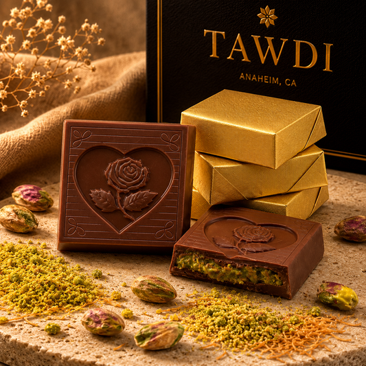 TAWDI Dubai Chocolate – Creamy Milk Pistachio Kunafeh, 30g mini bar, handcrafted in Anaheim CA