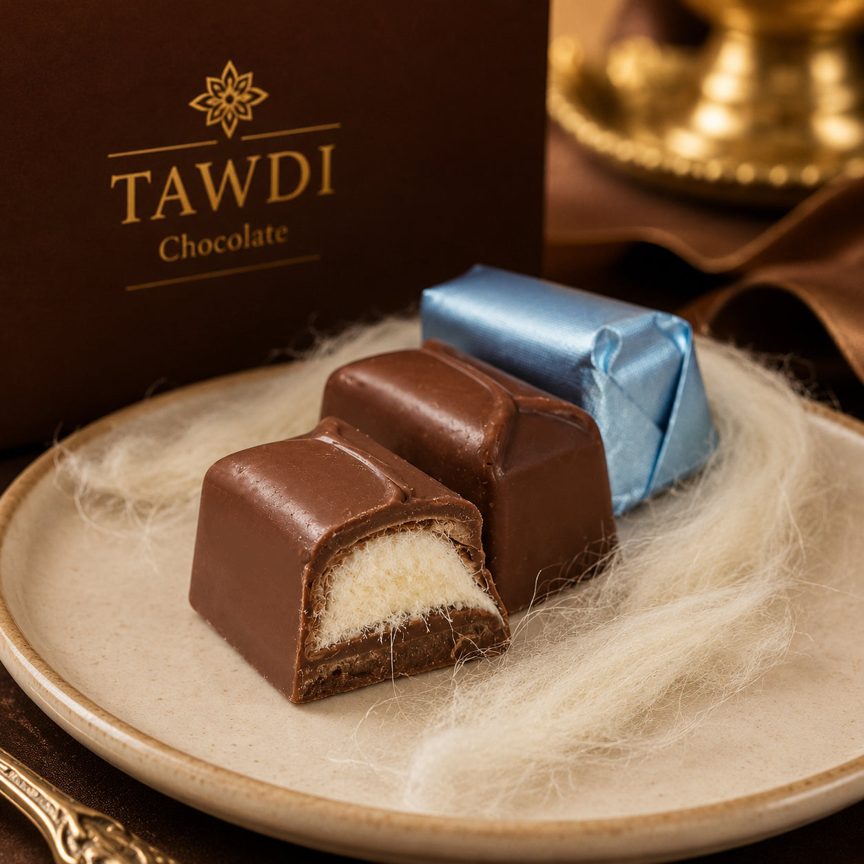 TAWDI Milk Chocolate Angel Hair – Syrian Ghazleh (الغزل), artisan spun sugar chocolate confection, Anaheim CA