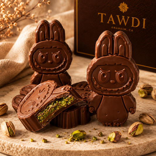 TAWDI Dubai Chocolate Character Mini – Pistachio Kunafeh, 32g, handcrafted in Anaheim CA