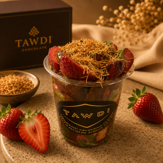 TAWDI Dubai Chocolate Strawberry Cup – 12 oz, chocolate-dipped strawberries with pistachio kunafeh, Anaheim CA pickup only