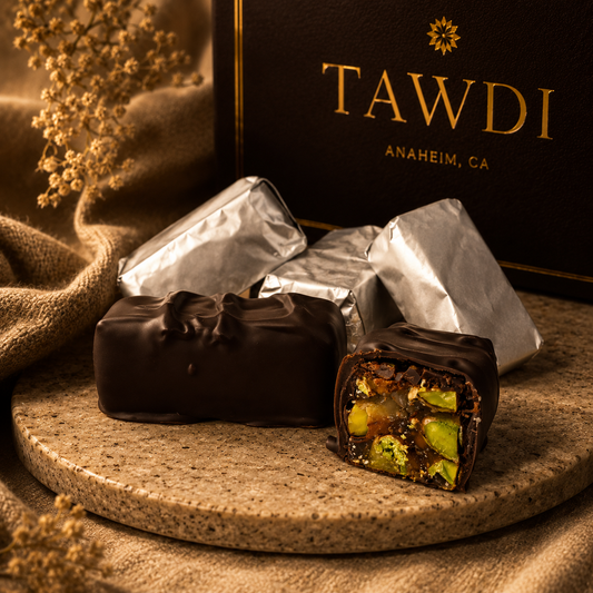 TAWDI Delights Extra Pistachio in dark chocolate, 1 lb – artisan pistachio chocolate pieces, Anaheim CA