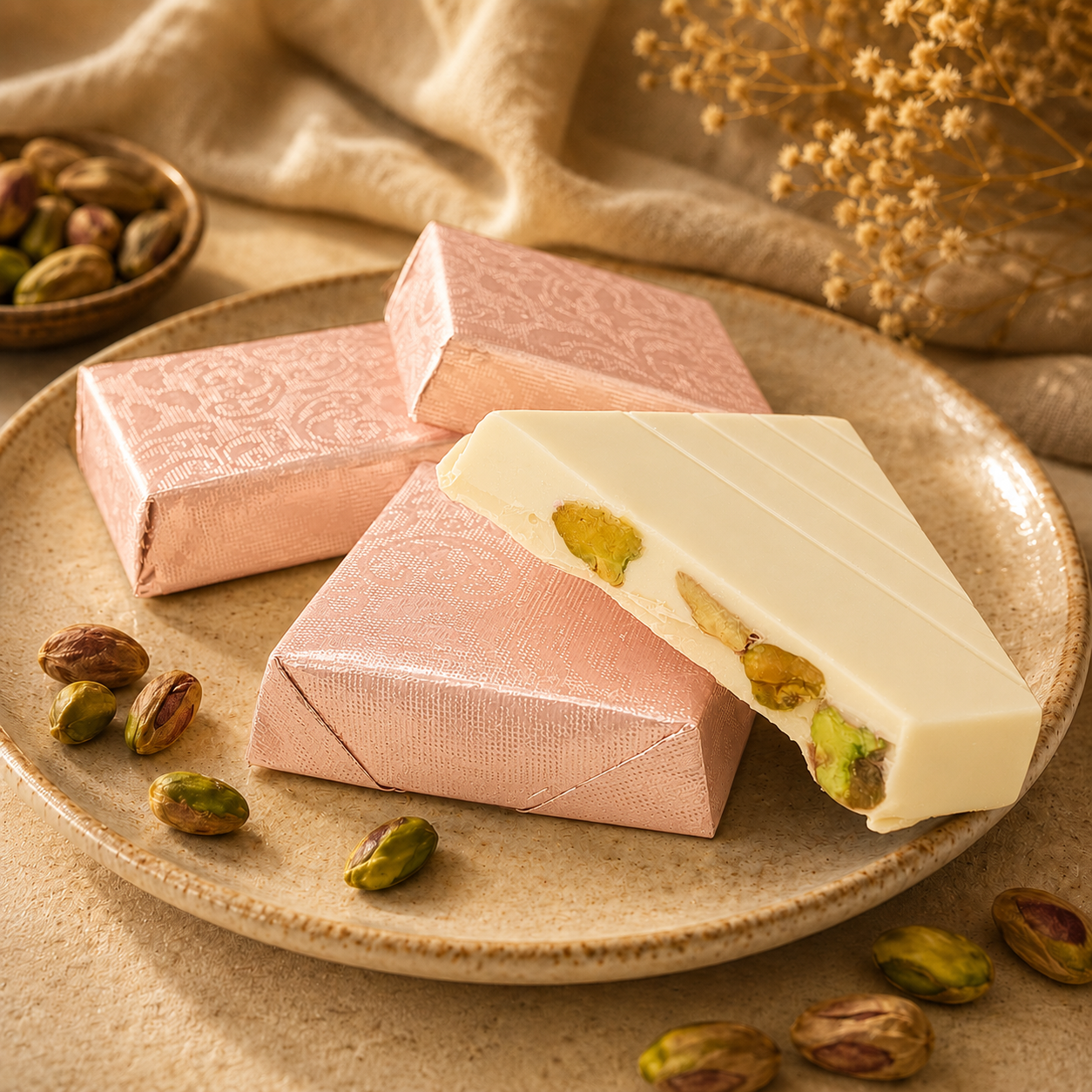 TAWDI White Chocolate Pistachio Piece – Stuffed, artisan nut piece, Anaheim CA