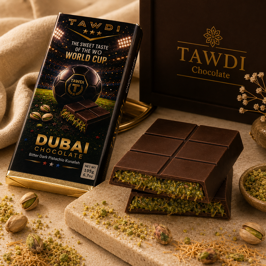 TAWDI World Cup Edition Dubai Chocolate Bar – Dark | 200g, handcrafted pistachio kunafeh filling, limited FIFA World Cup 2026 packaging